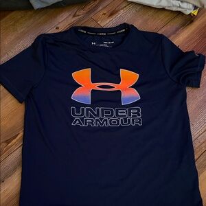 Under Armour Men's Dark Blue and Orange Tee